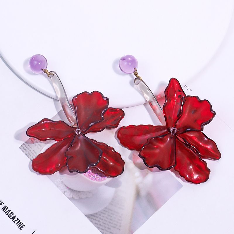 1 Pair Exaggerated Flower Transparent Plastic Drop Earrings