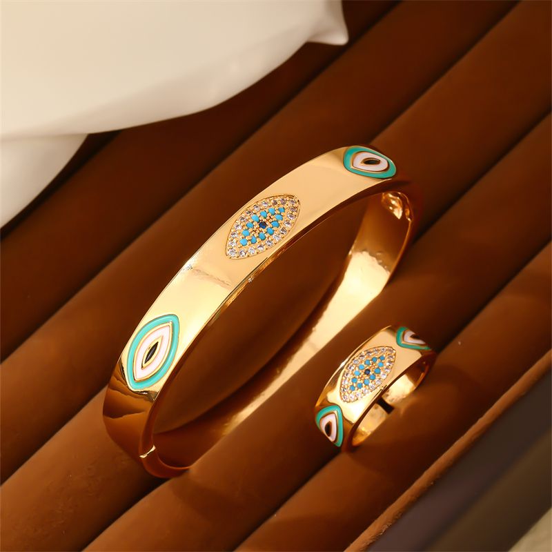 Copper Casual Elegant Enamel Plating Inlay Round Devil'S Eye Zircon Rings Bracelets