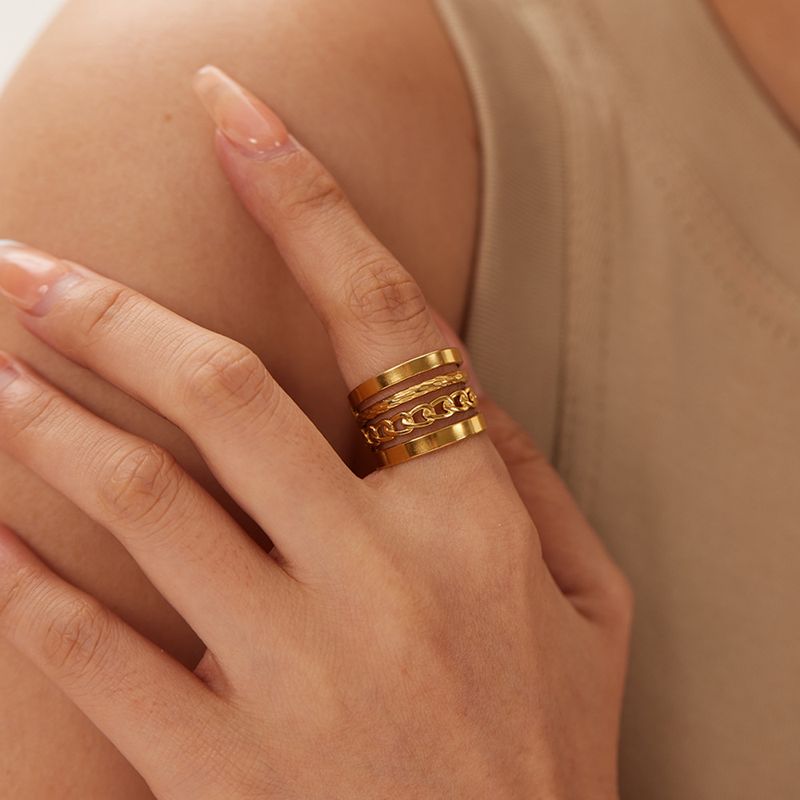 Edelstahl 304 18 Karat Vergoldet Lässig Nordischer Stil Französische Art Überzug Einfarbig Offener Ring