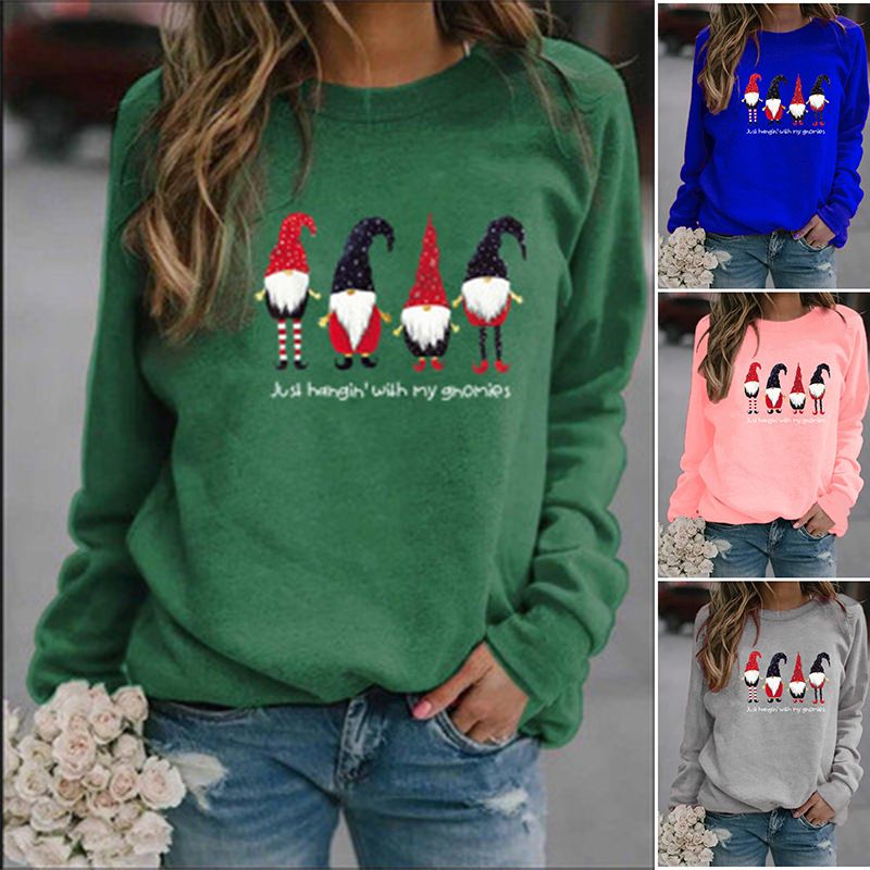 Women's Hoodie Long Sleeve Hoodies & Sweatshirts Printing Christmas Letter Rudolph Doll