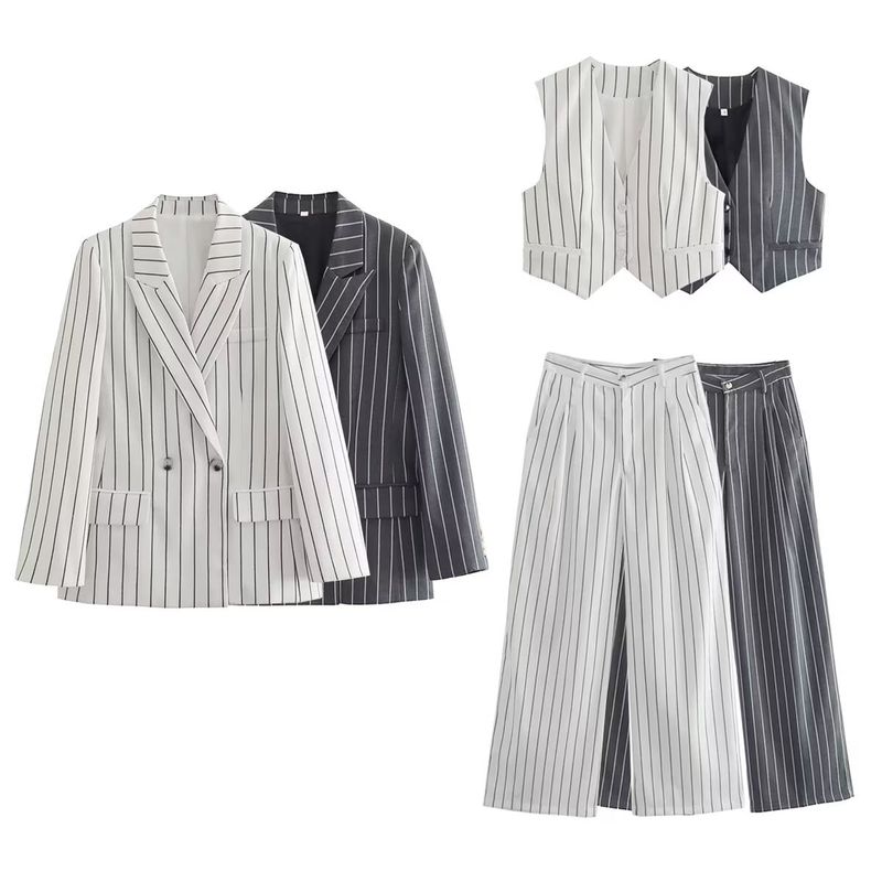 Women's Long Sleeve Blazers Pocket Business Stripe