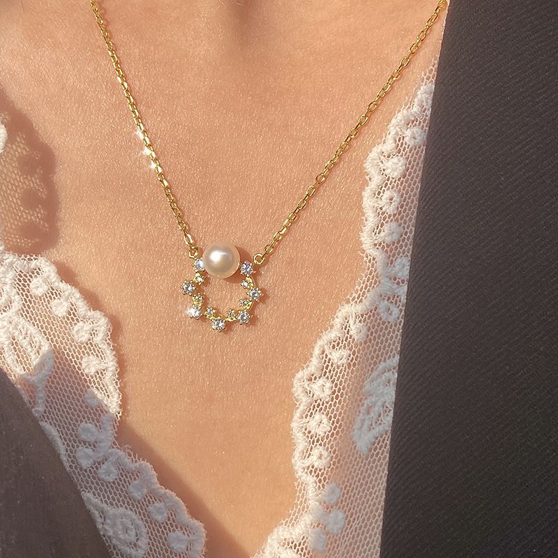 Moderner Stil Blume Sterling Silber Überzug Inlay Zirkon Vergoldet Halskette Mit Anhänger