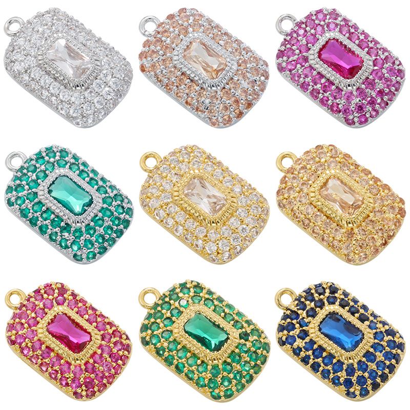 Classic Style Shiny Square 18k Gold Plated Zircon Copper Wholesale Charms
