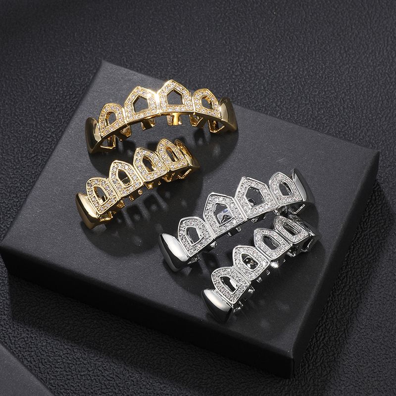 Elegant Simple Style Geometric Copper Inlay Zircon Tooth Socket