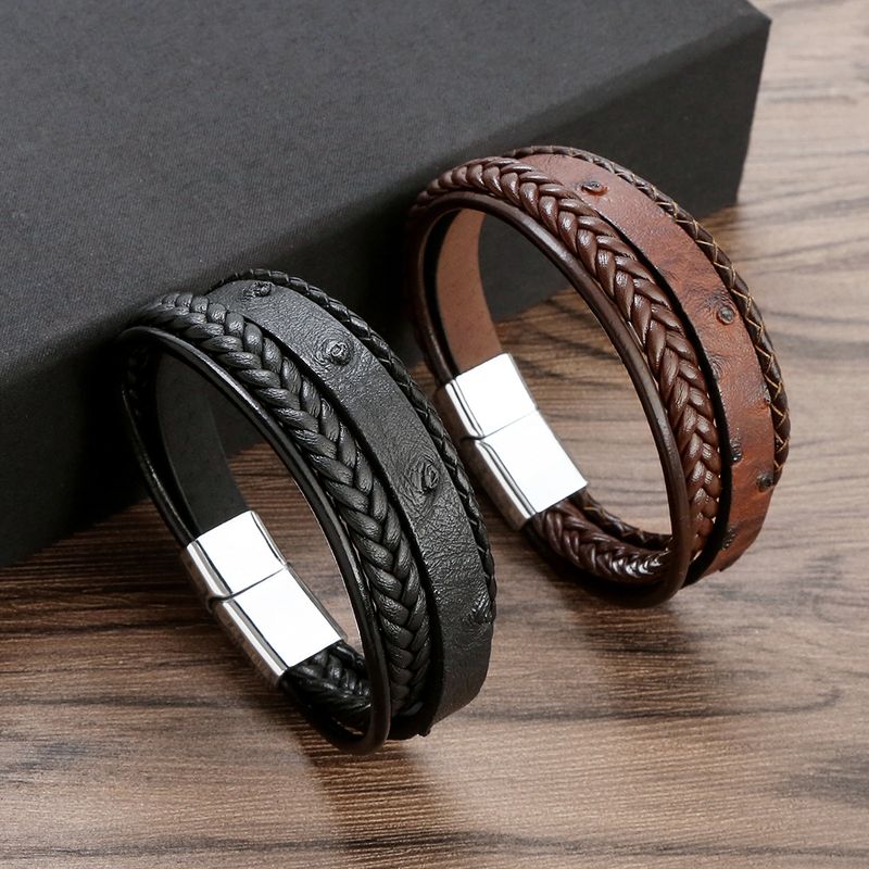 Classical Rock Simple Style Solid Color Pu Leather Alloy Men's Bracelets Bangle