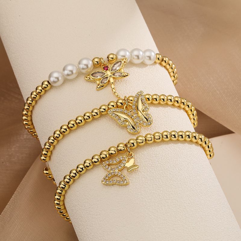 Style Simple Commuer Libellule Papillon Le Cuivre Plaqué Or 18k Zircon Bracelets En Masse