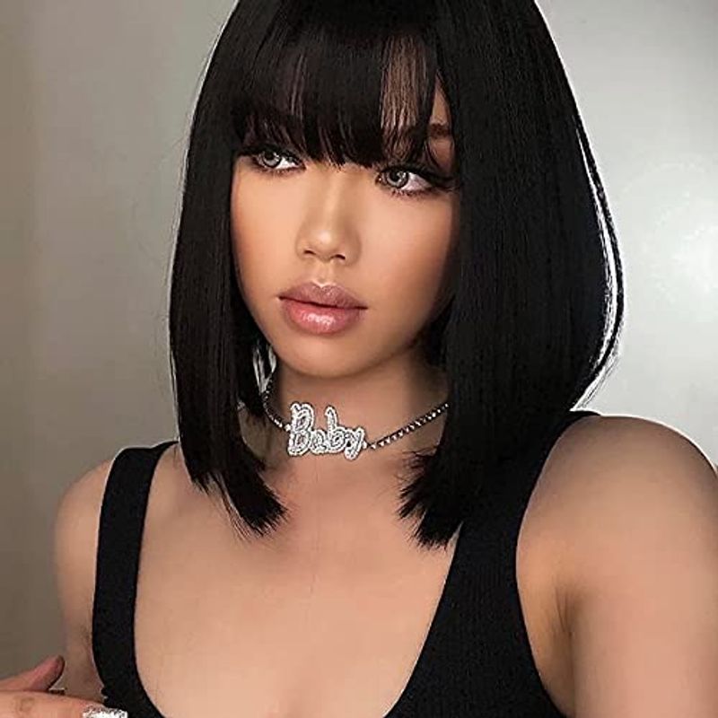Women's Elegant Holiday Weekend Chemical Fiber High Temperature Wire Bangs Short Straight Hair Wigs