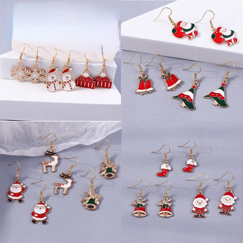 3 Pieces Set Simple Style Santa Claus Enamel Alloy Drop Earrings