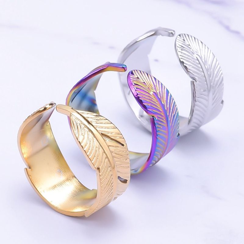 Simple Style Feather Titanium Steel Polishing Women's Rings