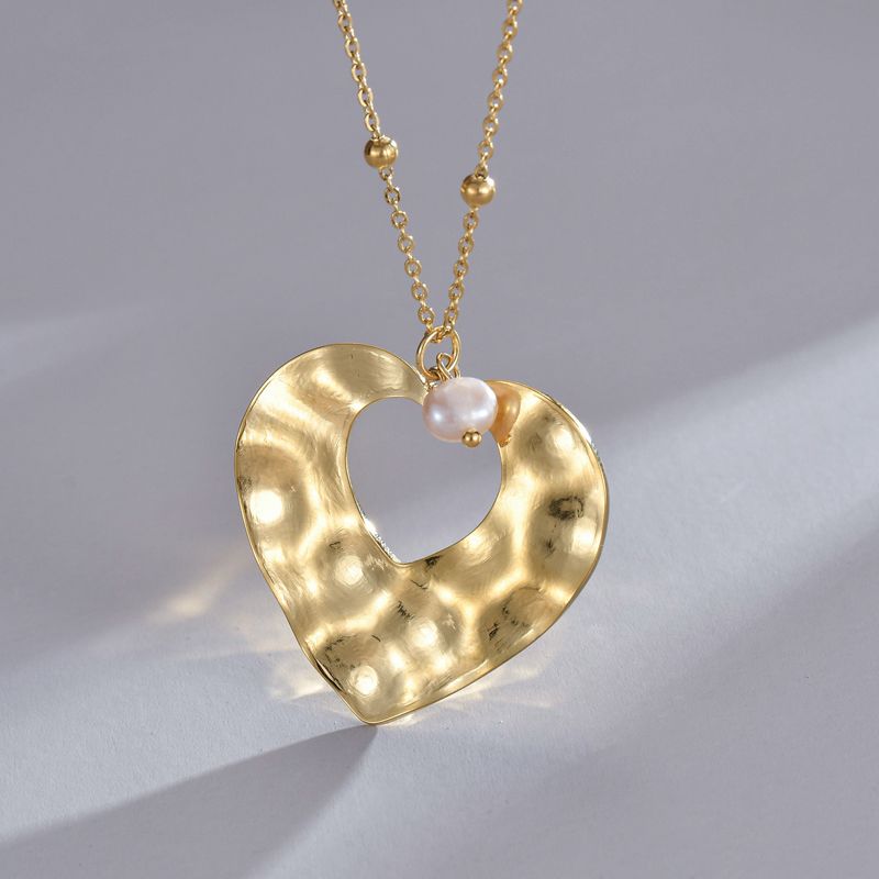 Style Simple Forme De Cœur Acier Inoxydable Plaqué Or 14k Pendentif En Masse