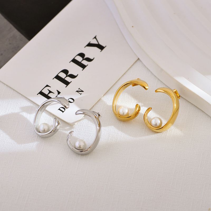 1 Pair Simple Style C Shape Plating Inlay Stainless Steel Pearl Ear Studs