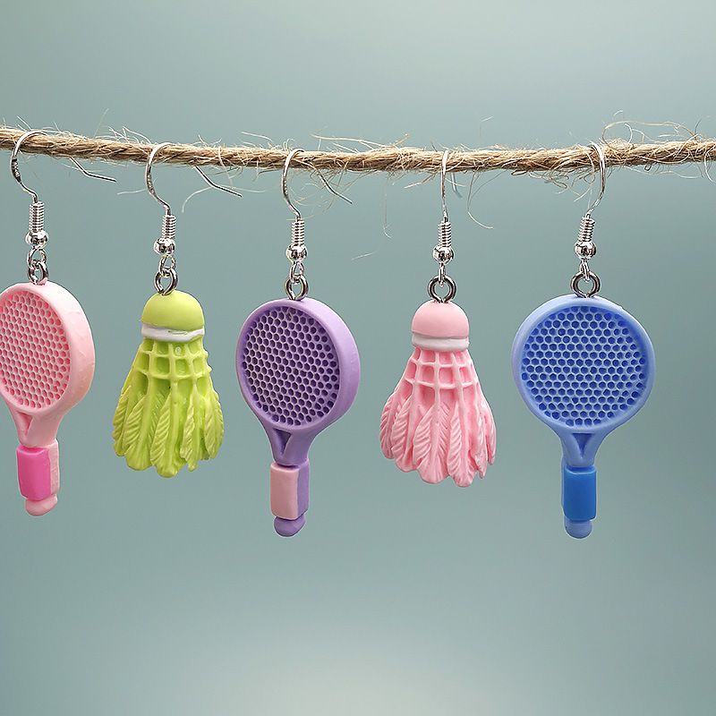 Wholesale Jewelry Novelty Badminton Racket Plastic Drop Earrings
