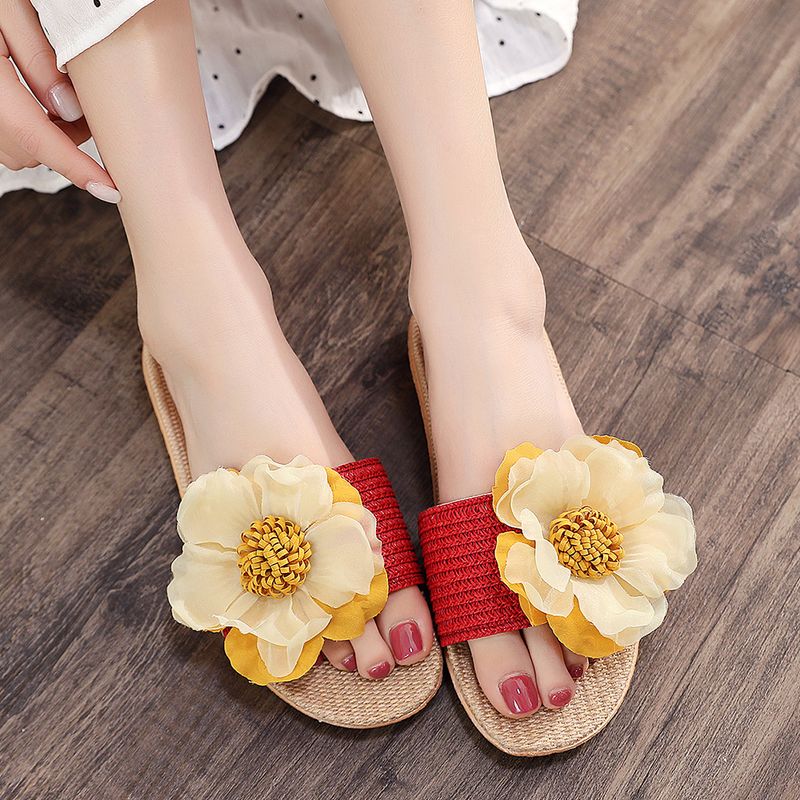 Women's Roman Style Floral Open Toe Slides Slippers