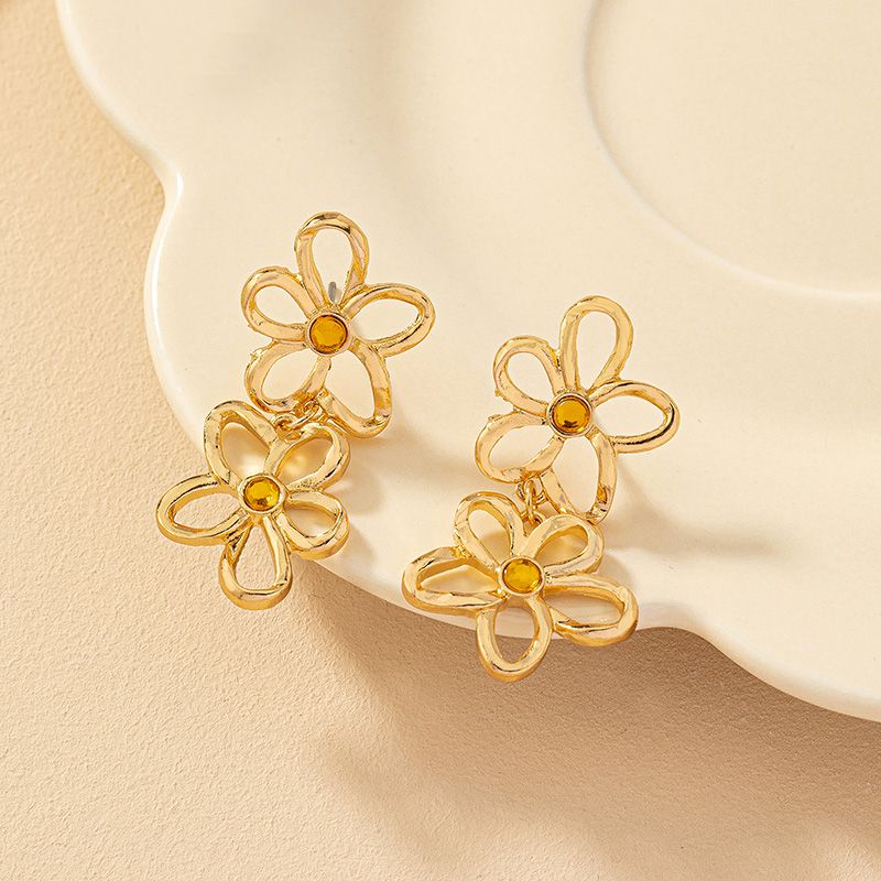 Wholesale Jewelry Ig Style Commute Korean Style Flower Alloy Plating Drop Earrings