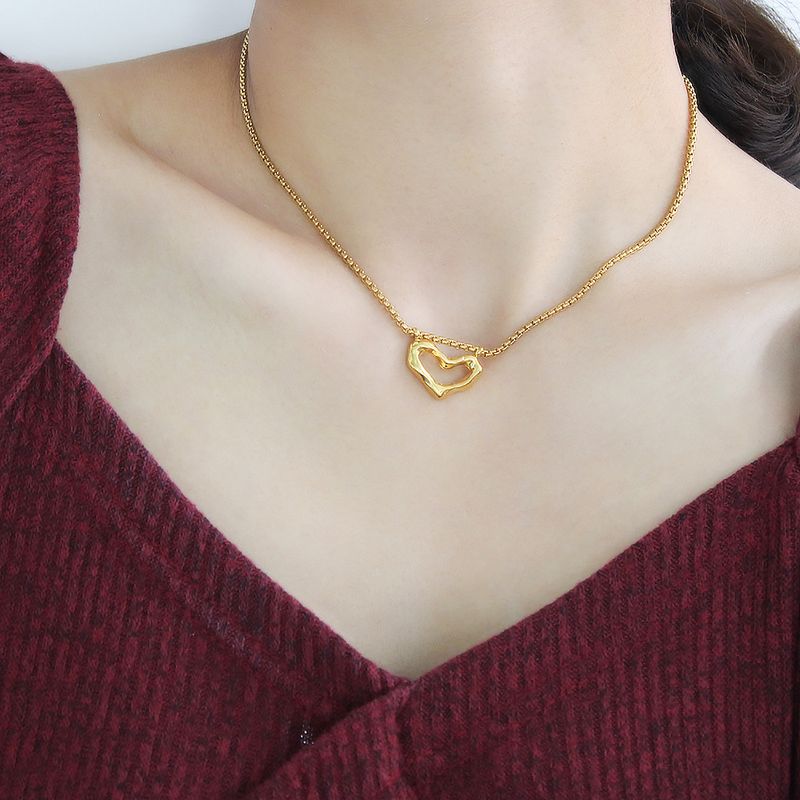 Acero Inoxidable 304 Chapados en oro de 18k Señora Forma De Corazón Collar Colgante