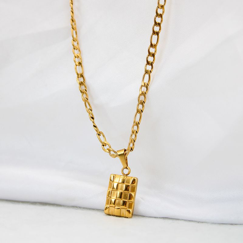 Stainless Steel 18K Gold Plated Basic Grid Pendant Necklace