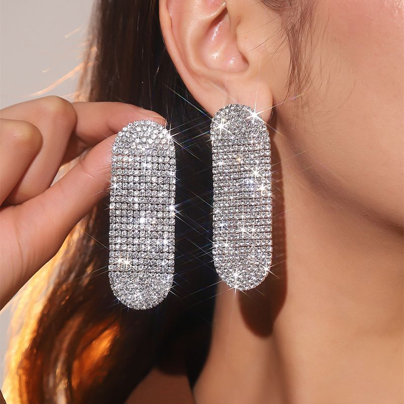 1 Pair Modern Style Solid Color Plating Rhinestone Silver Plated Drop Earrings