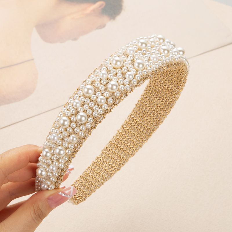 Elegante Lujoso Color Sólido Tela Embutido Perlas Artificiales Banda Para El Cabello