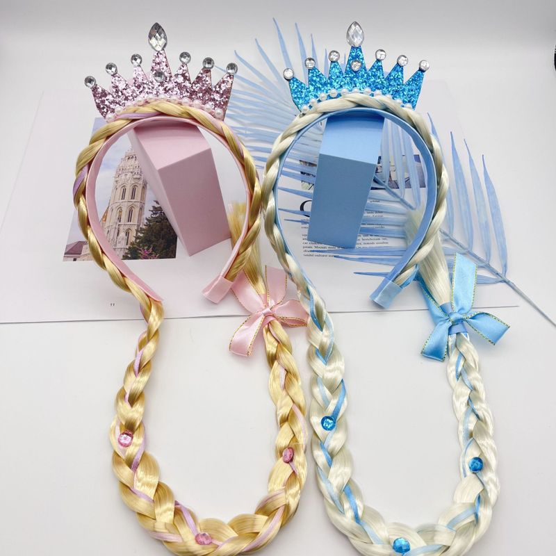 Sweet Crown Bow Knot Wig Synthetics Cloth Handmade Inlay Rhinestones Hair Band