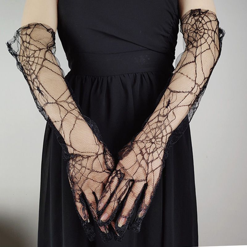 قفازات دانتيل على شكل شبكة عنكبوت للهالوين ملحقات أزياء تنكرية