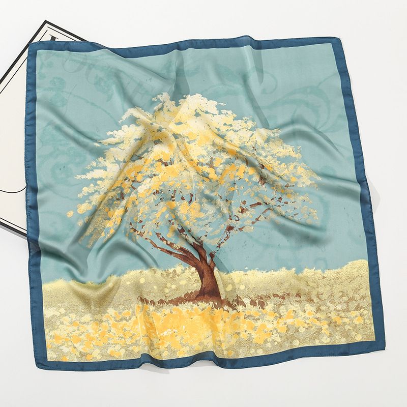 Women's Pastoral Simple Style Moon Tree Satin Printing Silk Scarf Bandanas