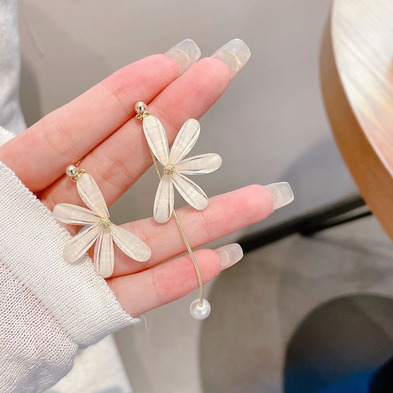 Wholesale Jewelry Modern Style Flower Alloy Asymmetrical Tassel Plating Drop Earrings