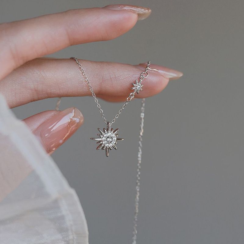 Simple Style Korean Style Star Sterling Silver Zircon Pendant Necklace In Bulk
