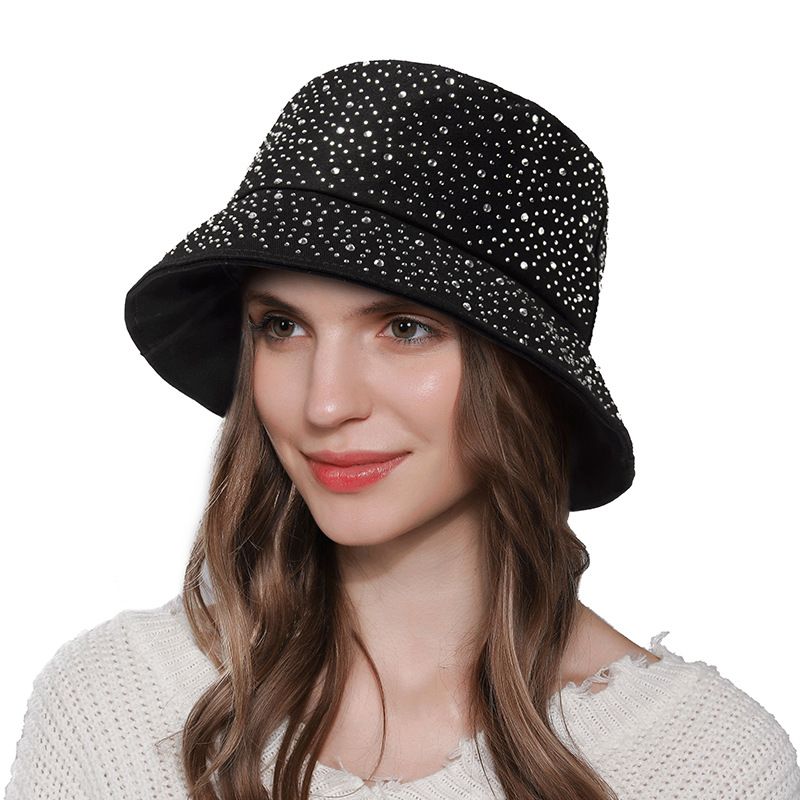 Women's Punk Round Dots Rhinestone Flat Eaves Bucket Hat