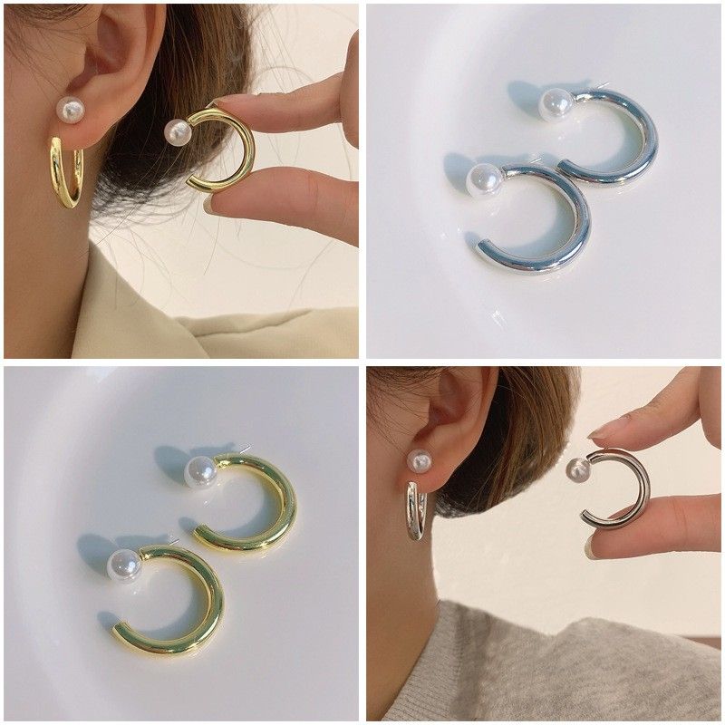 1 Paire Sucré Style Simple Rond Incruster Alliage Perles Artificielles Boucles D'oreilles