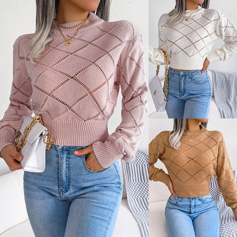 Women's Sweater Long Sleeve Sweaters & Cardigans Hollow Out Casual Solid Color Lingge
