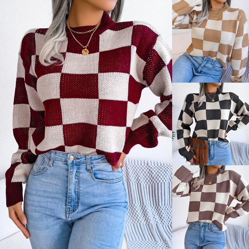 Women's Sweater Long Sleeve Sweaters & Cardigans Casual Lattice