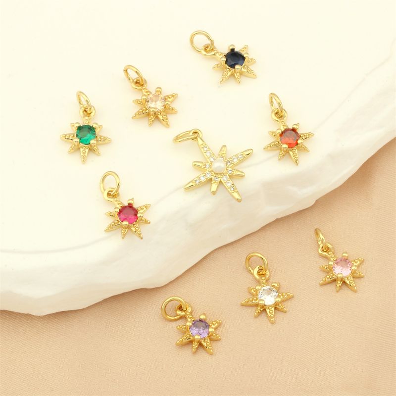 Simple Style Shiny Star Copper Plating Inlay Zircon 18k Gold Plated Charms