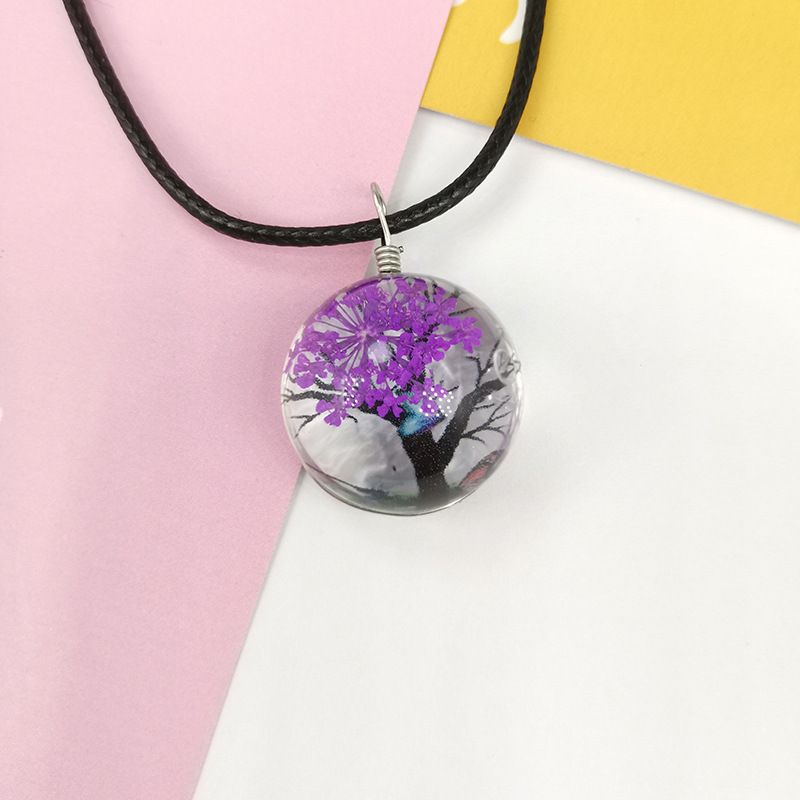 Pastorale Arbre Verre Cire Corde De Fleurs Séchées Femmes Pendentif