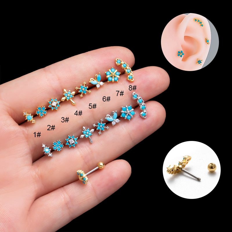 1 Piece Vintage Style French Style Simple Style Flower Butterfly Snowflake Plating Inlay Copper Zircon Cartilage Earrings
