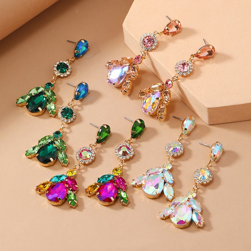 Wholesale Jewelry Lady Geometric Alloy Artificial Diamond Inlay Drop Earrings