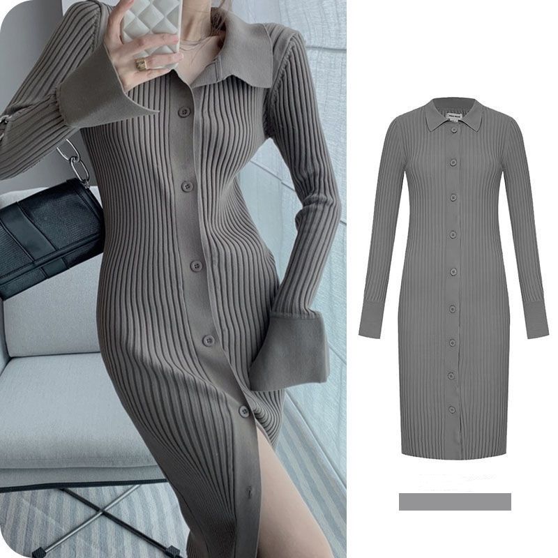 Women's Shirt Dress Casual Simple Style Turndown Long Sleeve Solid Color Midi Dress Daily Street