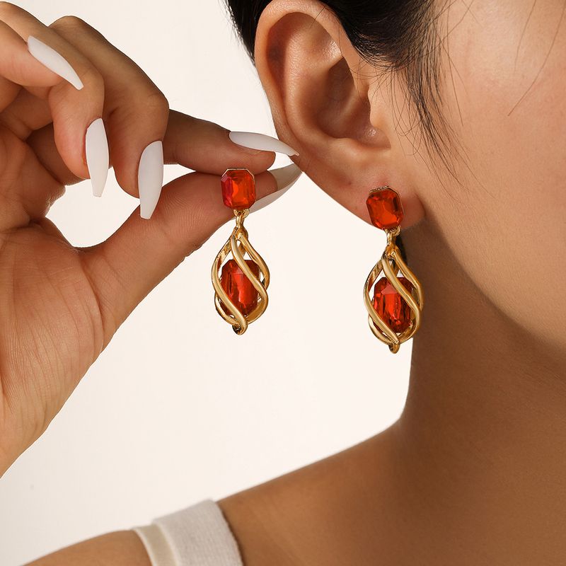 1 Pair Basic Square Inlay Alloy Zircon Drop Earrings