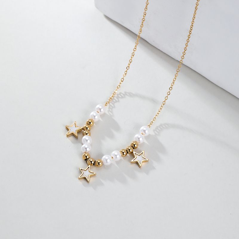 201 Stainless Steel Plastic 18K Gold Plated Elegant Beaded Plating Star Pearl Pendant Necklace