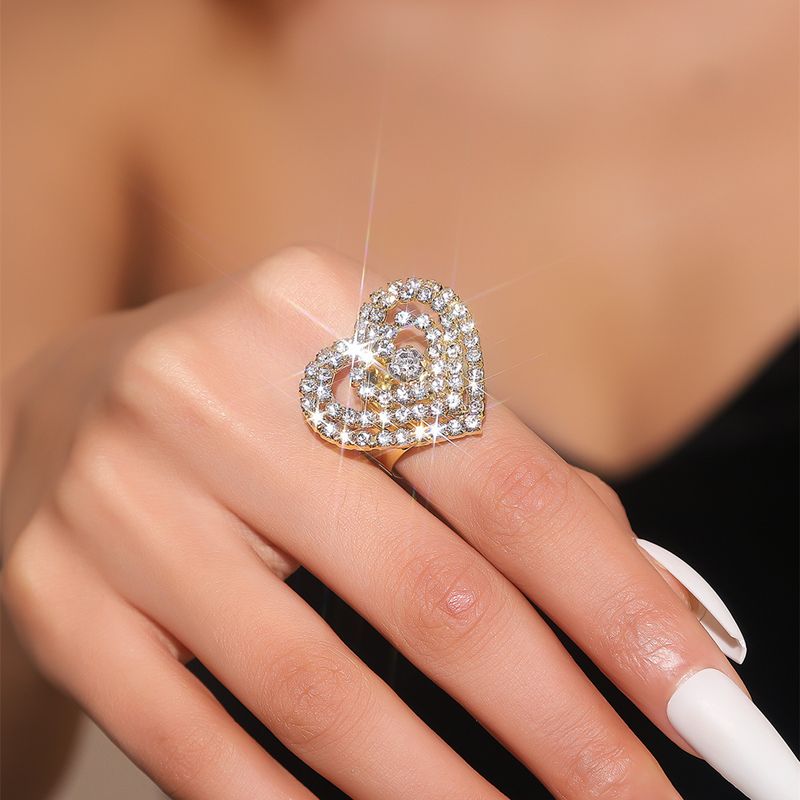 Brillante Oval Forma De Corazón Diamante De Imitación Embutido Diamantes De Imitación Mujeres Anillos Abiertos