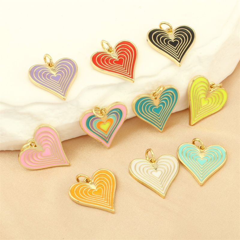 Ig Style Sweet Heart Shape Copper Enamel Plating 18k Gold Plated Jewelry Accessories