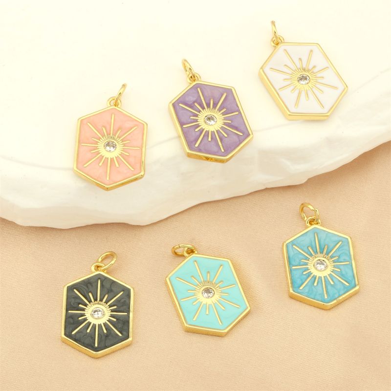 Elegant Commute Hexagram Hexagon Copper Enamel Plating Inlay Zircon 18k Gold Plated Charms Jewelry Accessories