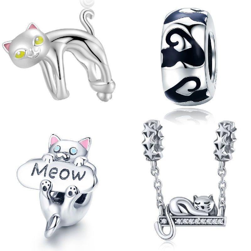 Casual Handmade Novelty Cat Sterling Silver Plating Inlay Zircon White Gold Plated Jewelry Accessories