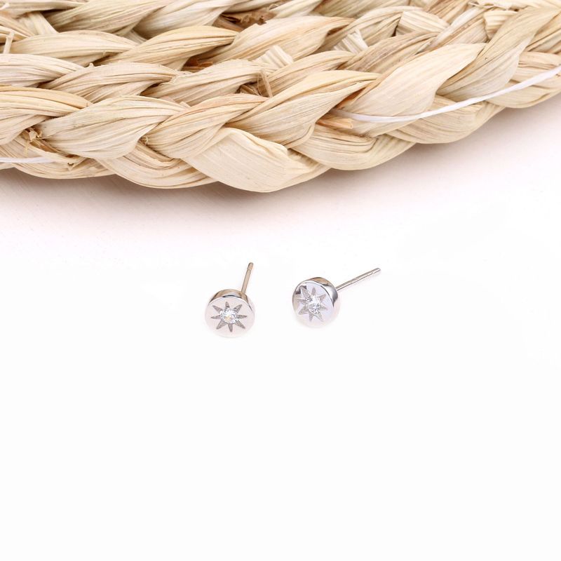 1 Pair Simple Style Star Inlay Sterling Silver Zircon Ear Studs