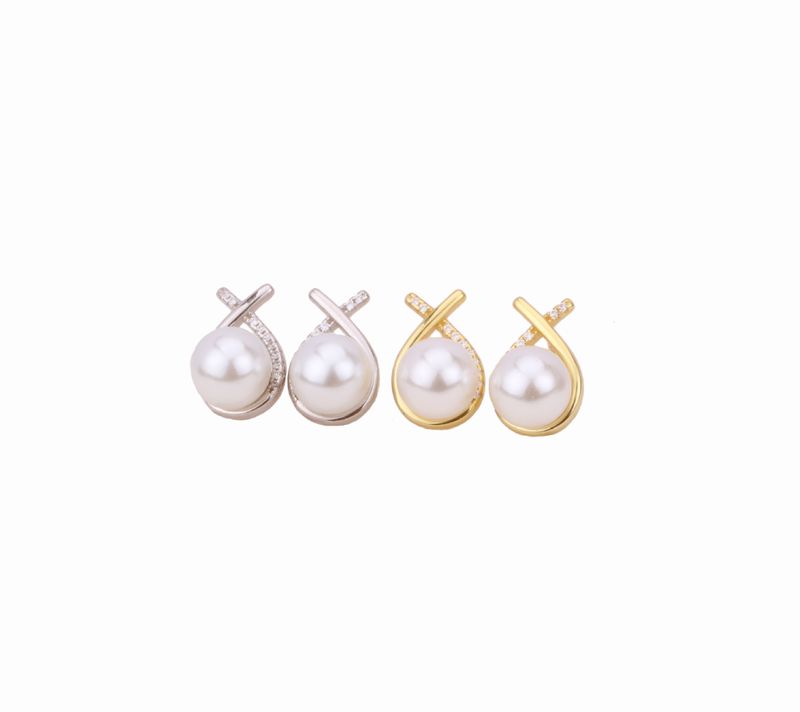 1 Paar Dame Wassertropfen Überzug Inlay Sterling Silber Künstliche Edelsteine Künstliche Perlen Ohrstecker