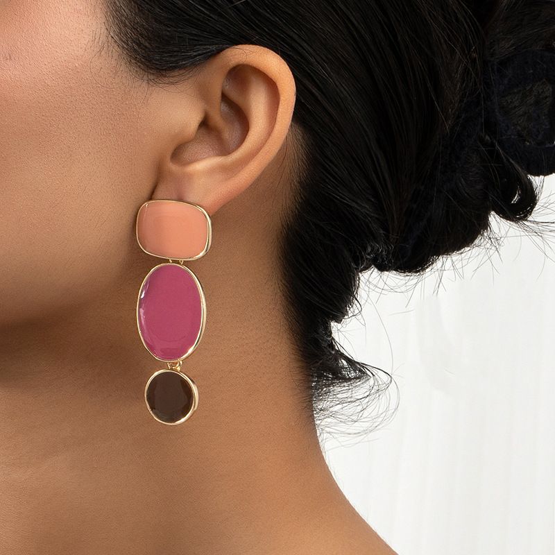 Wholesale Jewelry Vintage Style Color Block Alloy Plating Drop Earrings