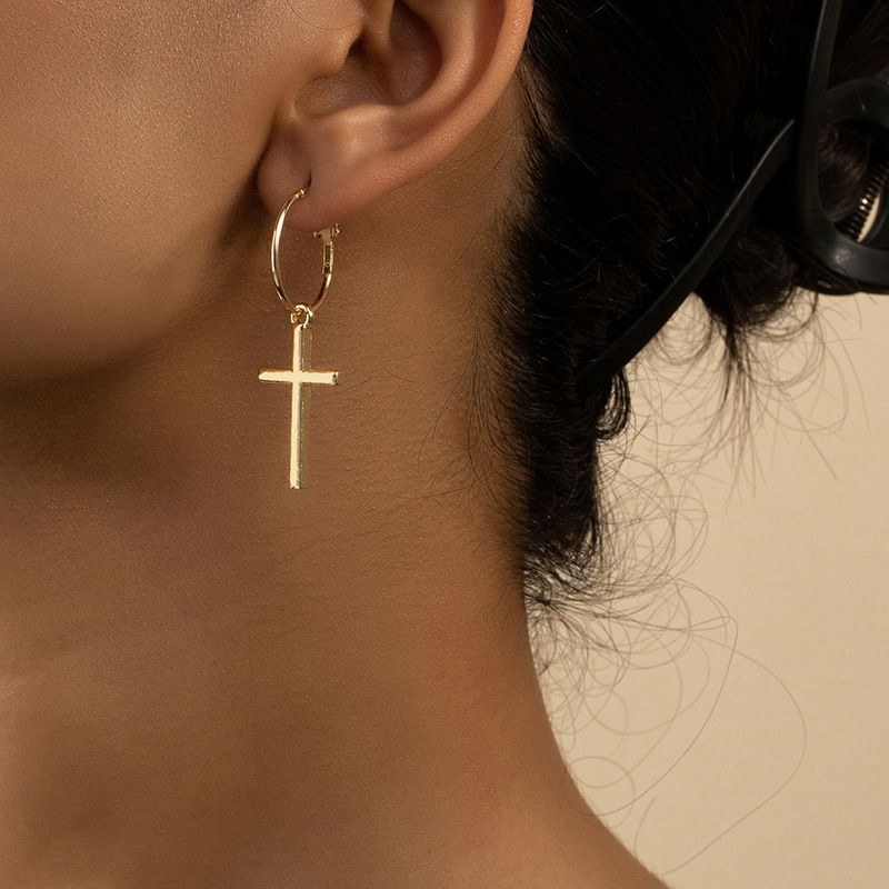 1 Pair Simple Style Cross Plating Alloy Gold Plated Drop Earrings