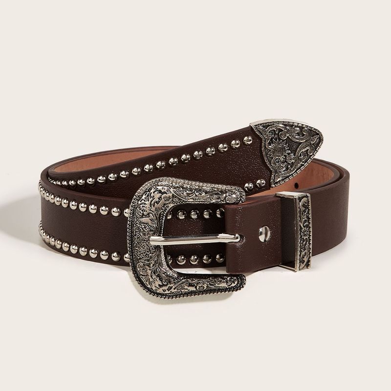 Simple Style Color Block Pu Leather Alloy Inlay Zircon Women's Leather Belts