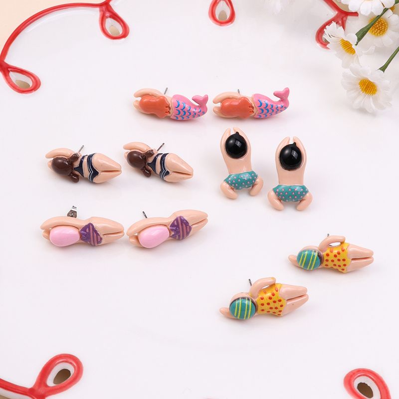 1 Pair Cute Doll Resin Ear Studs