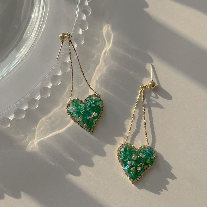Wholesale Jewelry Simple Style Heart Shape Metal Crystal Inlay Drop Earrings