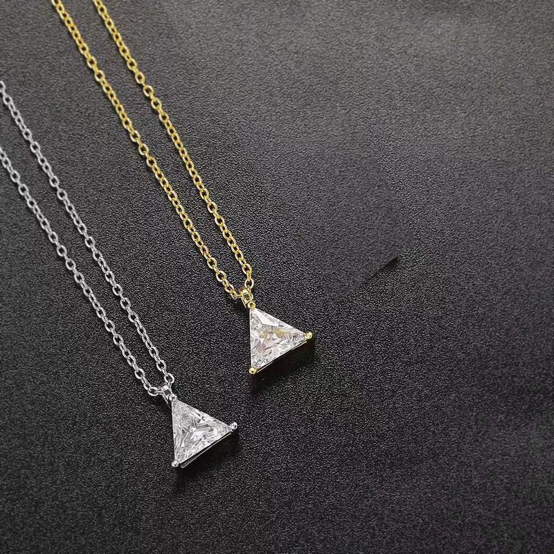 Casual Triangle Sterling Silver 14k Gold Plated Zircon Pendant Necklace In Bulk